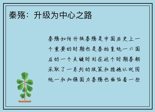 秦殇：升级为中心之路